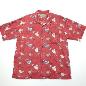 Palm Island‎ Shirt Men Large Red Short Sleeve Hawaiian Cocktail Tiki Pineapple